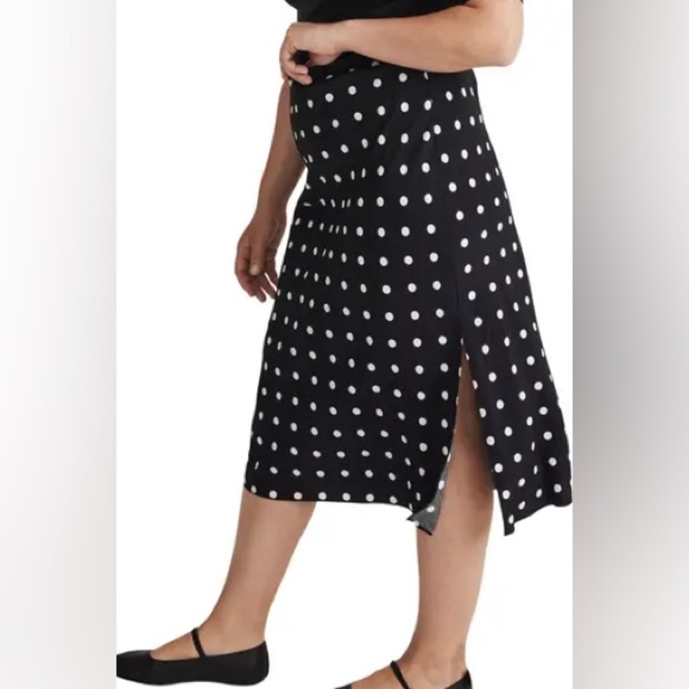 Madewell Black and White Polka Dot Asymmetrical Midi Skirt